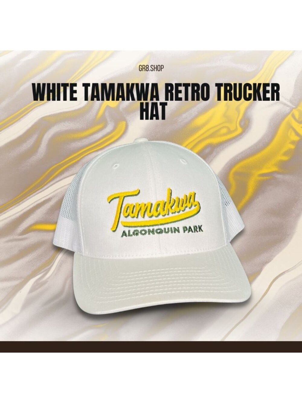 White Tamakwa Retro Trucker Hat With Mesh Back & Adjustable Strap By Yupoong